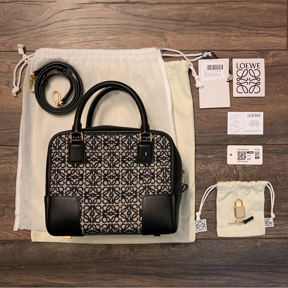 ❌SOLD❌ Loewe Amazona 19 Square Bag in Navy/Black Anagram Jacquard and Leather